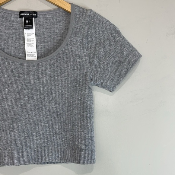 Streetwear Society Fitted Crop Grey T-Shirt Short Sleeve Micro Ribbed Stretch S - Picture 4 of 10